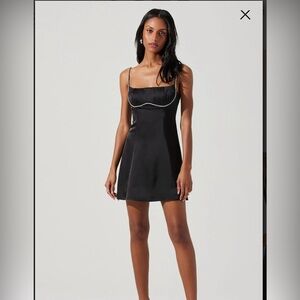 NWT ASTR Rhinestone trim black mini dress